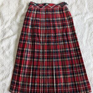 red plaid pleated skirt
